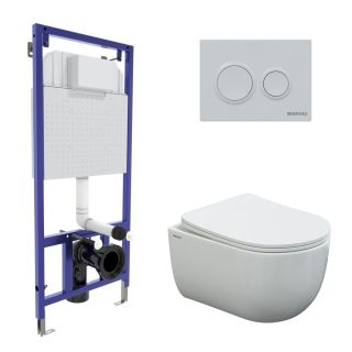 Комплект Berges 4в1 043239: инсталляция NOVUM 525 кнопка О1 белая унитаз VENTAS Rimless сидение дюропласт Ventas Slim SO